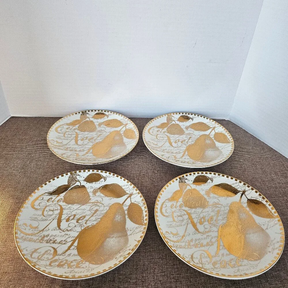 Restoration Hardware Dining Set of 4 Gold Holiday Plates 8.25